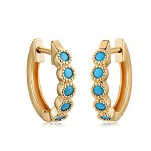 14k Gold plated Earrings Blue Stones Elegant Hoops